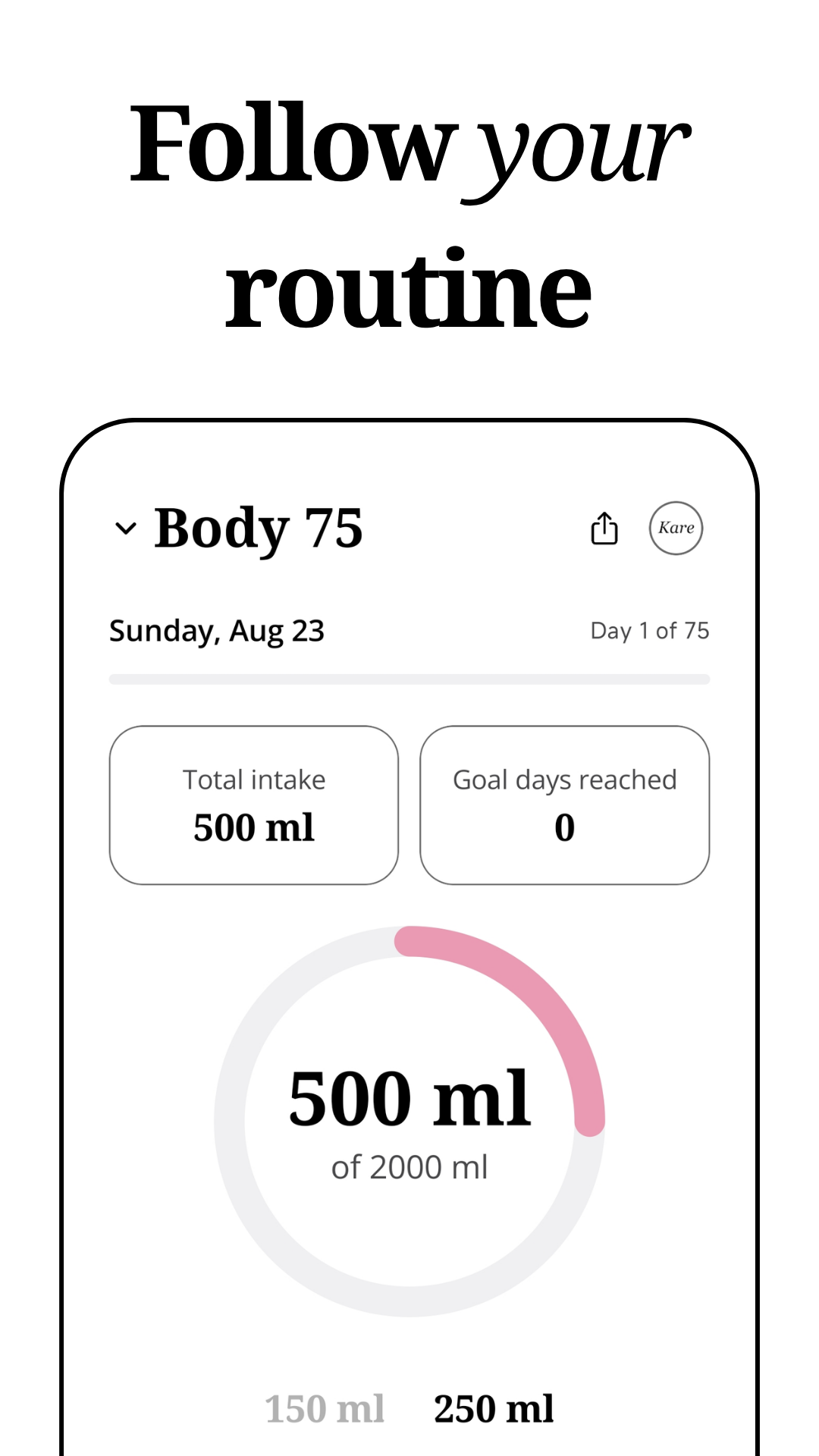 Kare routine progress screen